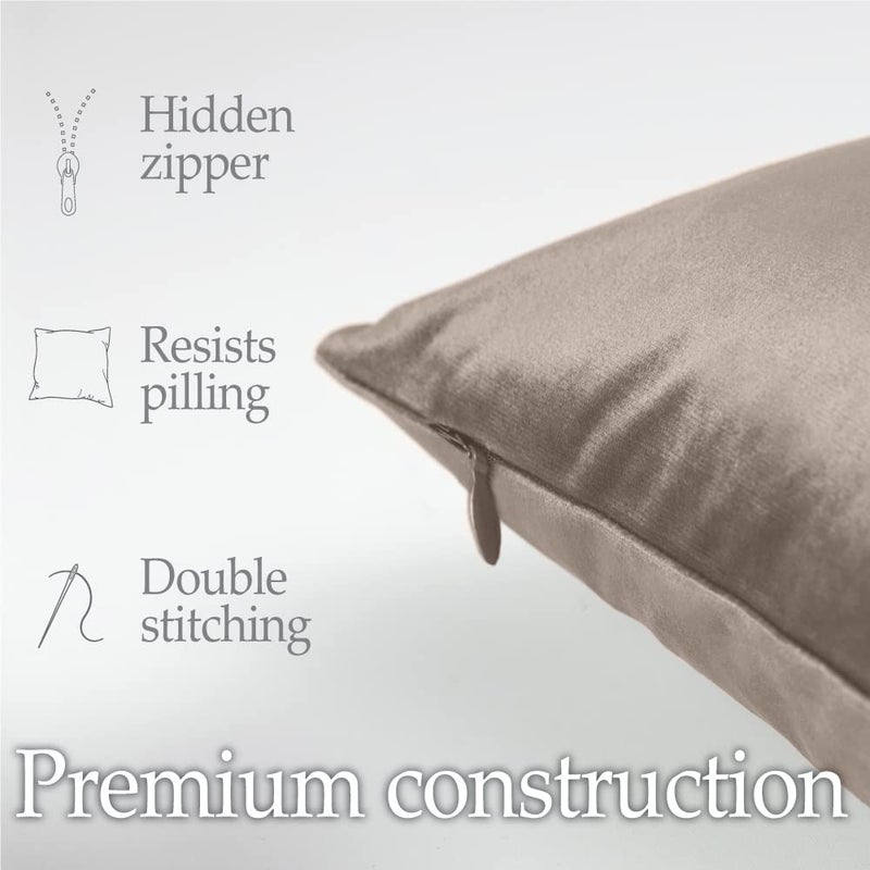 lalaLOOM Velvet Throw Pillow Covers  Set of 2 Decorative Square Pillows Home Decor  Soft Accent Cases  Silky Machine Washable Pillowcases for Sofa  Couch  Bedroom  Living Room  16x16  Taupe - Image 4